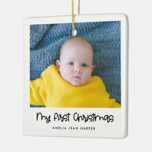 Schattige Mijn Eerste Kerstmis Baby Foto Keramisch Ornament (Links)