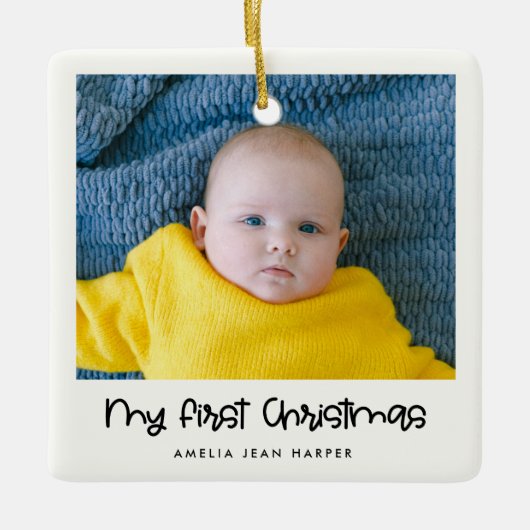 Schattige Mijn Eerste Kerstmis Baby Foto Keramisch Ornament (Voorkant)