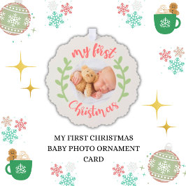 Schattige Mijn Eerste Kerstmis Baby Foto Ornament Kaart