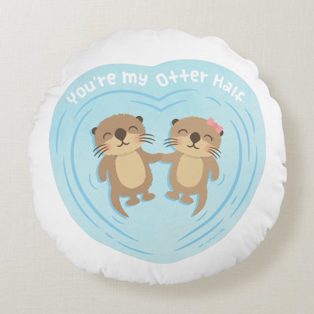 Schattige Mijn Otter Half Pun Love Humor Sierkusse Rond Kussen (Voorkant)