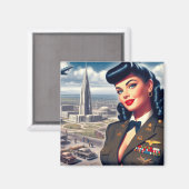 Schattige militaire pin-up magneet (Voorkant / Achterkant)
