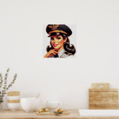 Schattige militaire pin-up piloot poster (Keuken)