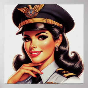 Schattige militaire pin-up piloot poster