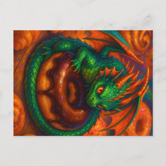 Schattige Mini Groene Draak & Donut Fantasie Kunst Briefkaart (Voorkant)