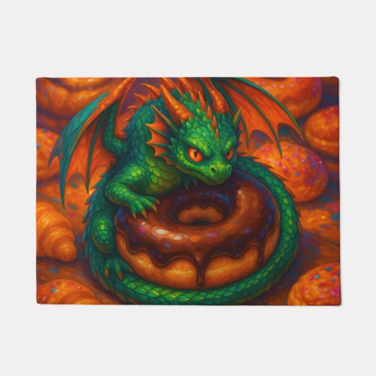 Schattige Mini Groene Draak & Donut Fantasie Kunst Deurmat (Voorkant)