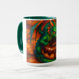 Schattige Mini Groene Draak & Donut Fantasie Kunst Mok