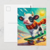 Schattige Mini Koe Skateboarden Briefkaart (Voorkant / Achterkant)