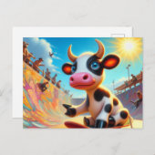 Schattige Mini Zwart-wit Koe Skateboarden Briefkaart (Voorkant / Achterkant)