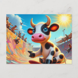 Schattige Mini Zwart-wit Koe Skateboarden Briefkaart