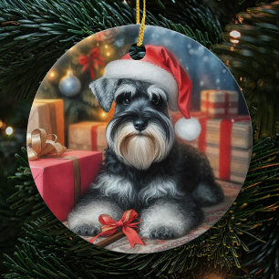 Schattige miniatuur Schnauzer Dog Christmas Keramisch Ornament