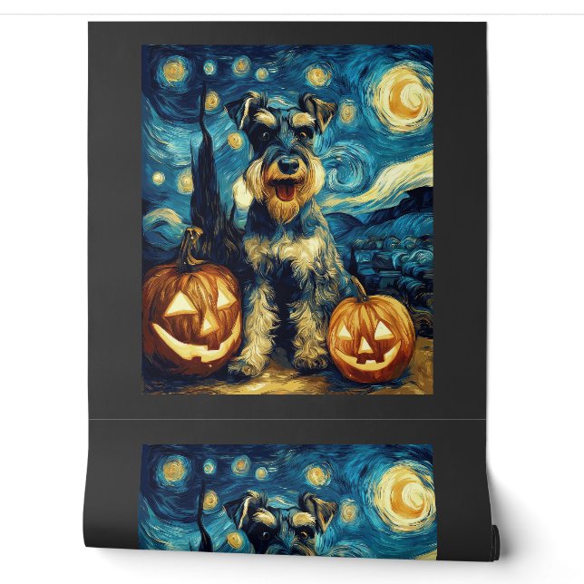 Schattige Miniatuur Schnauzer Hond Halloween Jack  Behang (Afrollen)