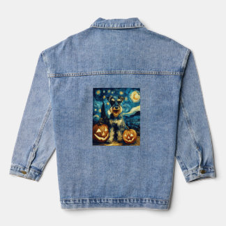 Schattige Miniatuur Schnauzer Hond Halloween Jack Denim Jacket