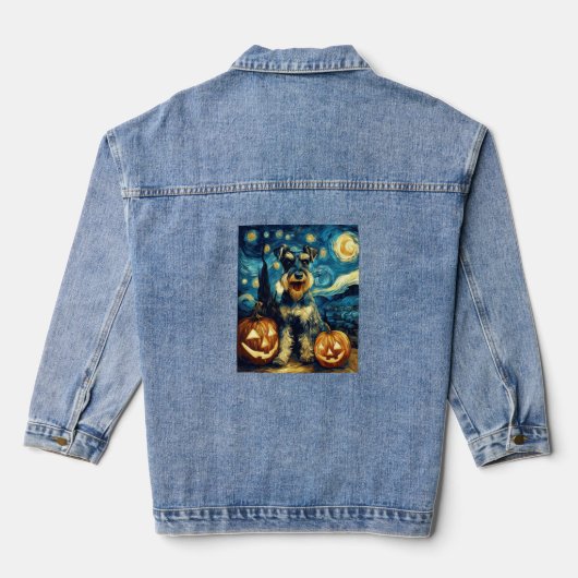 Schattige Miniatuur Schnauzer Hond Halloween Jack Denim Jacket (Achterkant)