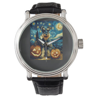 Schattige Miniatuur Schnauzer Hond Halloween Jack Horloge