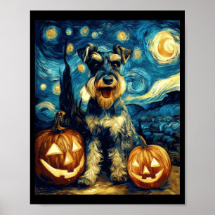 Schattige Miniatuur Schnauzer Hond Halloween Jack Poster