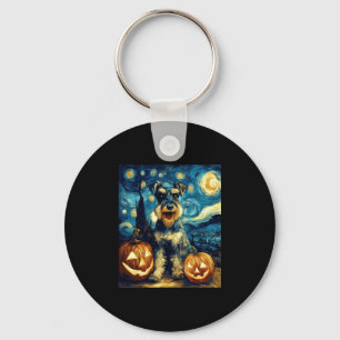 Schattige Miniatuur Schnauzer Hond Halloween Jack  Sleutelhanger