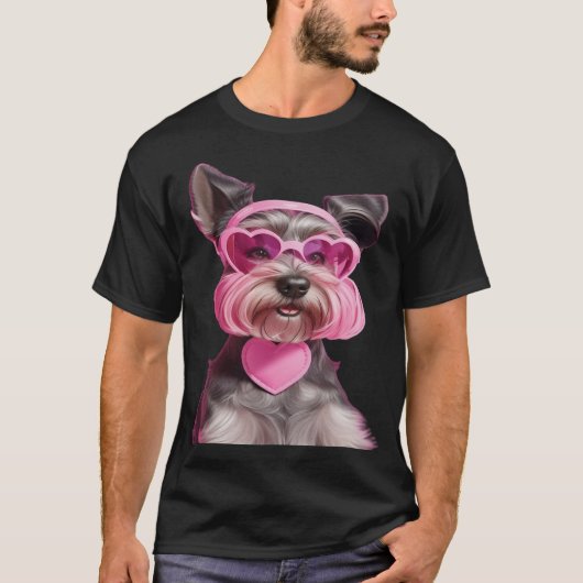 Schattige Miniatuur Schnauzer, Roze Zonnebril T-shirt (Voorkant)