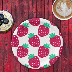Schattige minimaal aardbeienpatroon in rood en gro papieren bordje