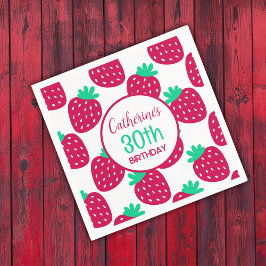 Schattige minimaal aardbeienpatroon in rood en gro servet