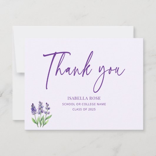 Schattige Minimaal Elegant Paarse Bloemen Afstuder Bedankkaart (Voorkant)