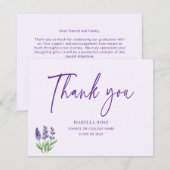 Schattige Minimaal Elegant Paarse Bloemen Afstuder Bedankkaart (Voorkant / Achterkant)