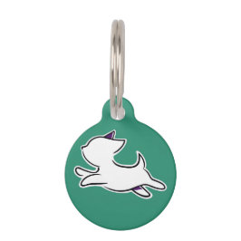 Schattige Minimaal Hond Label – Witte Pup op Groen Huisdierpenning