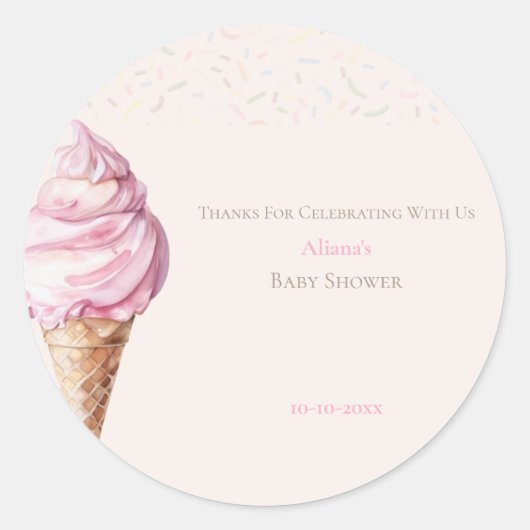 Schattige minimaal roze ijsje Baby shower gunst Ronde Sticker (Voorkant)