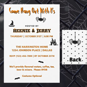 Schattige Minimal Black & Oranje Halloween Party Kaart