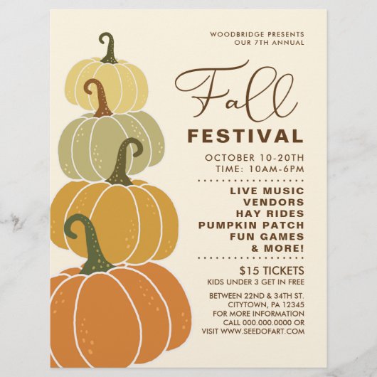 Schattige Minimal Herfst Festival Stacked Pumpkins Flyer (Voorkant)