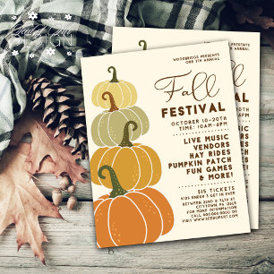 Schattige Minimal Herfst Festival Stacked Pumpkins Flyer