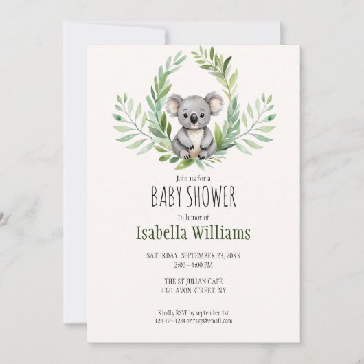 Schattige Minimal Koala Beer Baby shower Kaart (Voorkant)