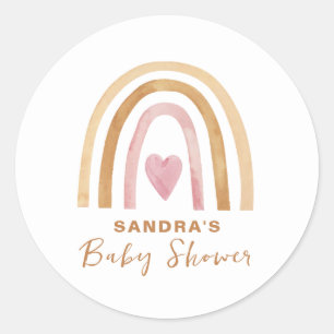 Schattige Minimal Neutral Boho Rainbow Baby shower Ronde Sticker
