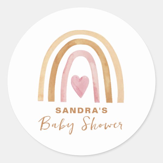 Schattige Minimal Neutral Boho Rainbow Baby shower Ronde Sticker (Voorkant)