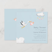 Schattige minimal ooievaar girly baby shower kaart (Voorkant / Achterkant)