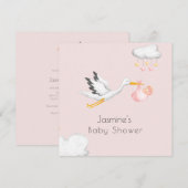 Schattige minimal ooievaar roze baby shower kaart (Voorkant / Achterkant)