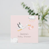 Schattige minimal ooievaar roze baby shower kaart (Staand voorkant)