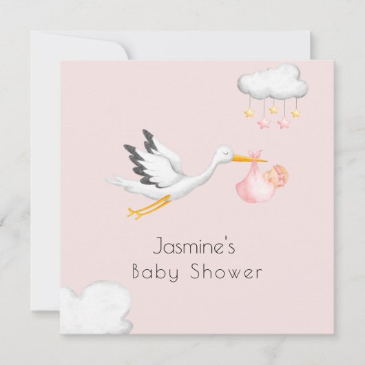 Schattige minimal ooievaar roze baby shower kaart (Voorkant)