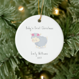 Schattige Minimal Sheep Photo Baby's Frist Christm Keramisch Ornament