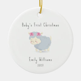 Schattige Minimal Sheep Photo Baby's Frist Christm Keramisch Ornament