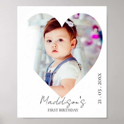 Schattige minimalistisch hart foto eerste verjaard poster (Voorkant)