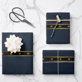 Schattige minimalistisch marineblauw zwart en goud inpakpapier vel