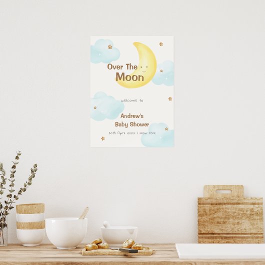 Schattige minimalistisch over the moon Baby shower Poster (Keuken)