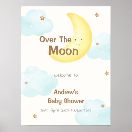 Schattige minimalistisch over the moon Baby shower Poster