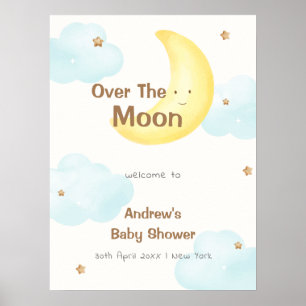 Schattige minimalistisch over the moon Baby shower Poster