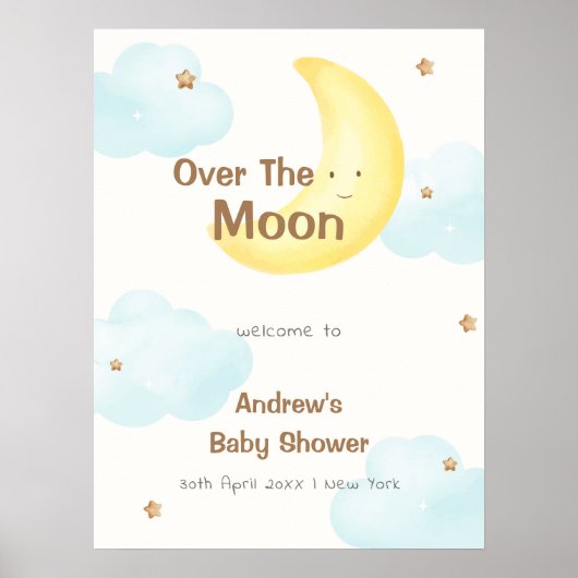 Schattige minimalistisch over the moon Baby shower Poster (Voorkant)