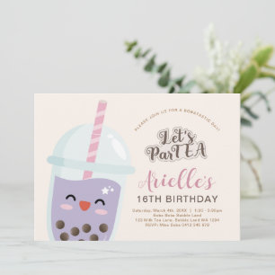 Schattige Minimalistische Boba Bubble Tea Verjaard Kaart