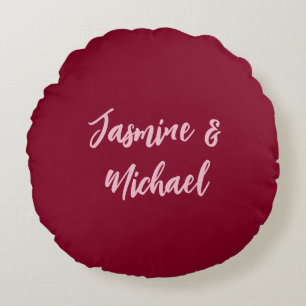 Schattige Minimalistische Burgundy Rood Calligrafi Rond Kussen