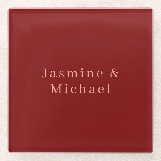 Schattige Minimalistische Diep Rode & Perzik Eigen Glazen Onderzetter (Voorkant)