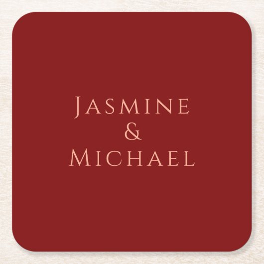 Schattige Minimalistische Diep Rode & Perzik Eigen Kartonnen Onderzetters (Voorkant)