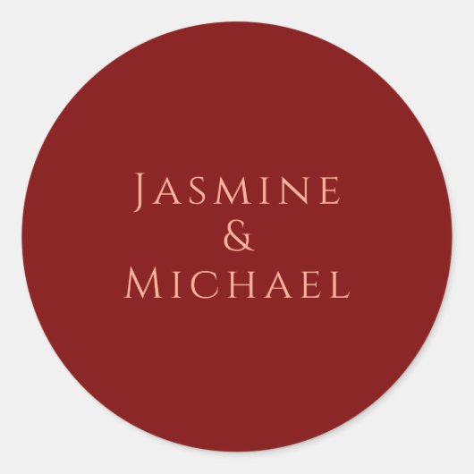 Schattige Minimalistische Diep Rode & Perzik Eigen Ronde Sticker (Voorkant)